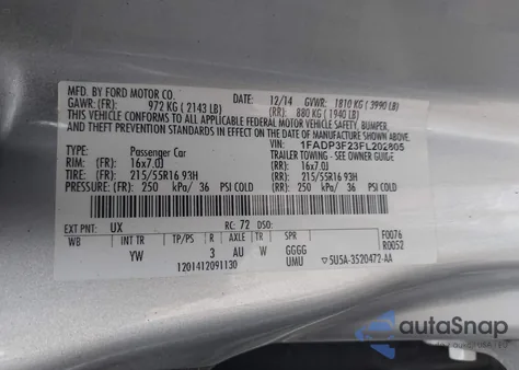 2015 Ford Focus Se z USA, uszkodzony, nr VIN 1FADP3F23FL202805